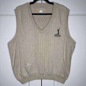Cutter & Buck Sweater Vest Mens Large Beige V Neck Knit Tour Championship Golf
